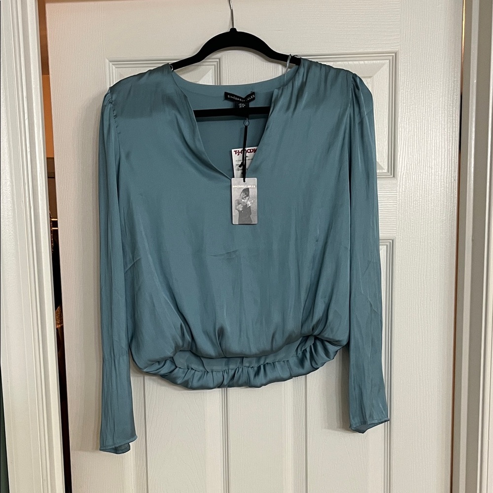 Topshop Teal Long Sleeve Blouse